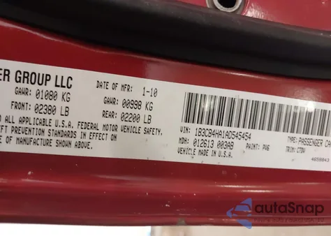 2010 Dodge Caliber Sxt from USA, damaged, VIN 1B3CB4HA1AD545454